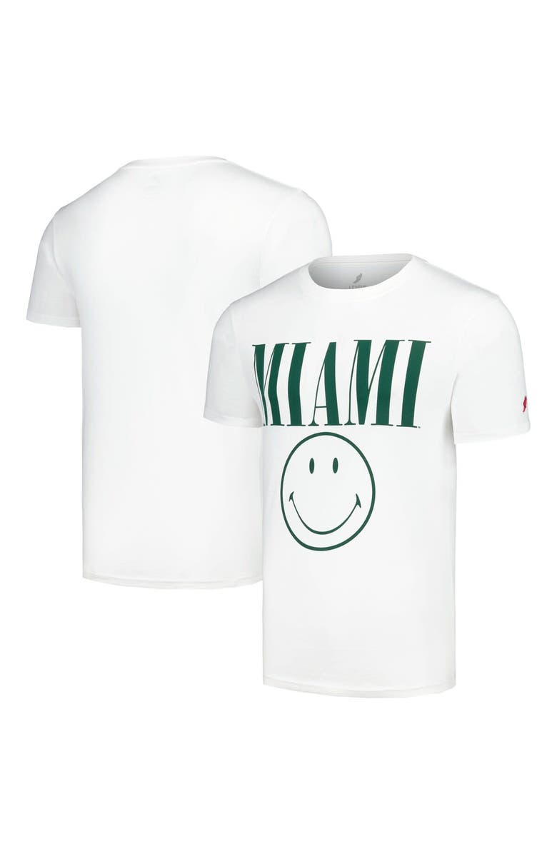 LEAGUE COLLEGIATE WEAR Men's League Collegiate Wear White Miami Hurricanes Smiley All American T-Shirt, Main, color, White