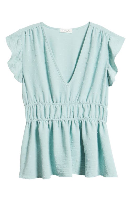 Loveappella Flutter Sleeve Empire Waist Top In Blue