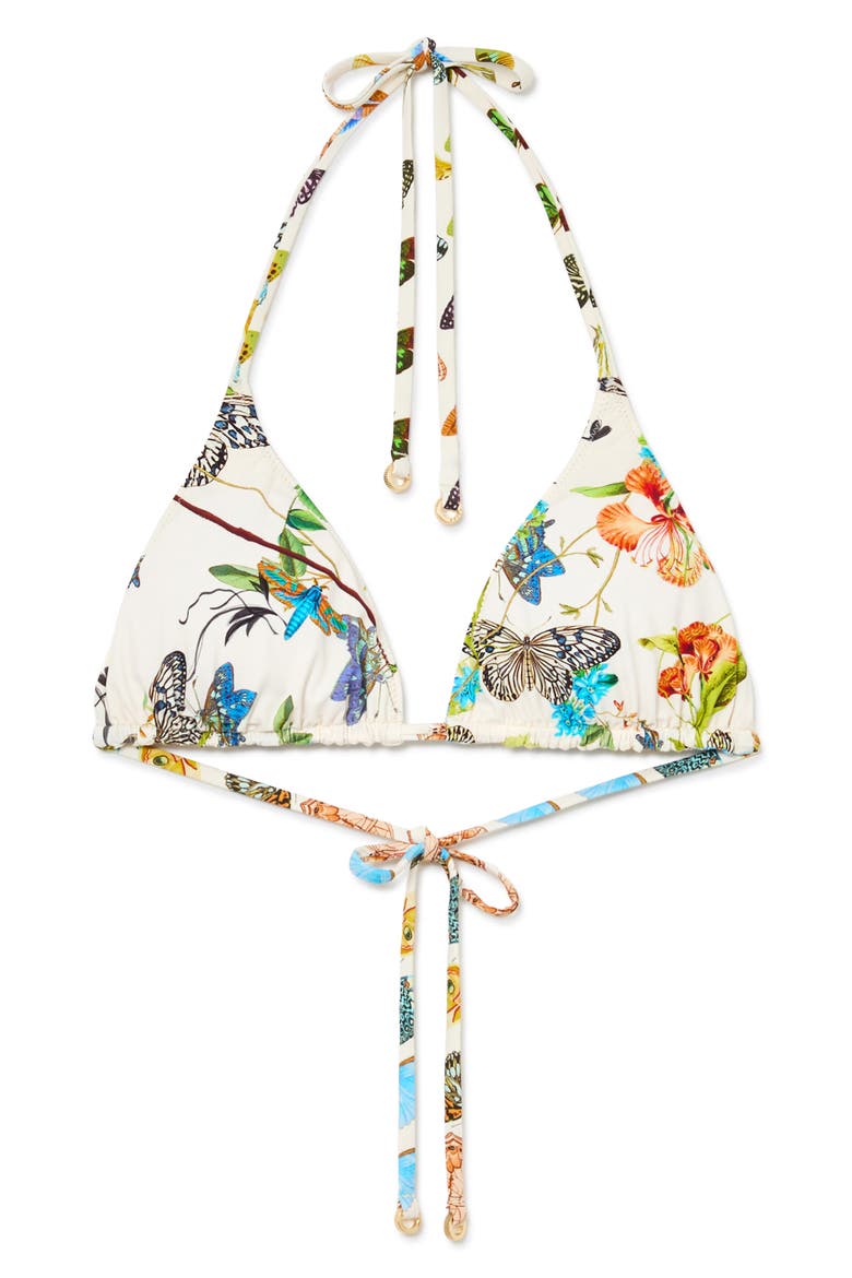 Thia Butterfly Triangle Bikini Top, Alternate, color, CREAM PRINT