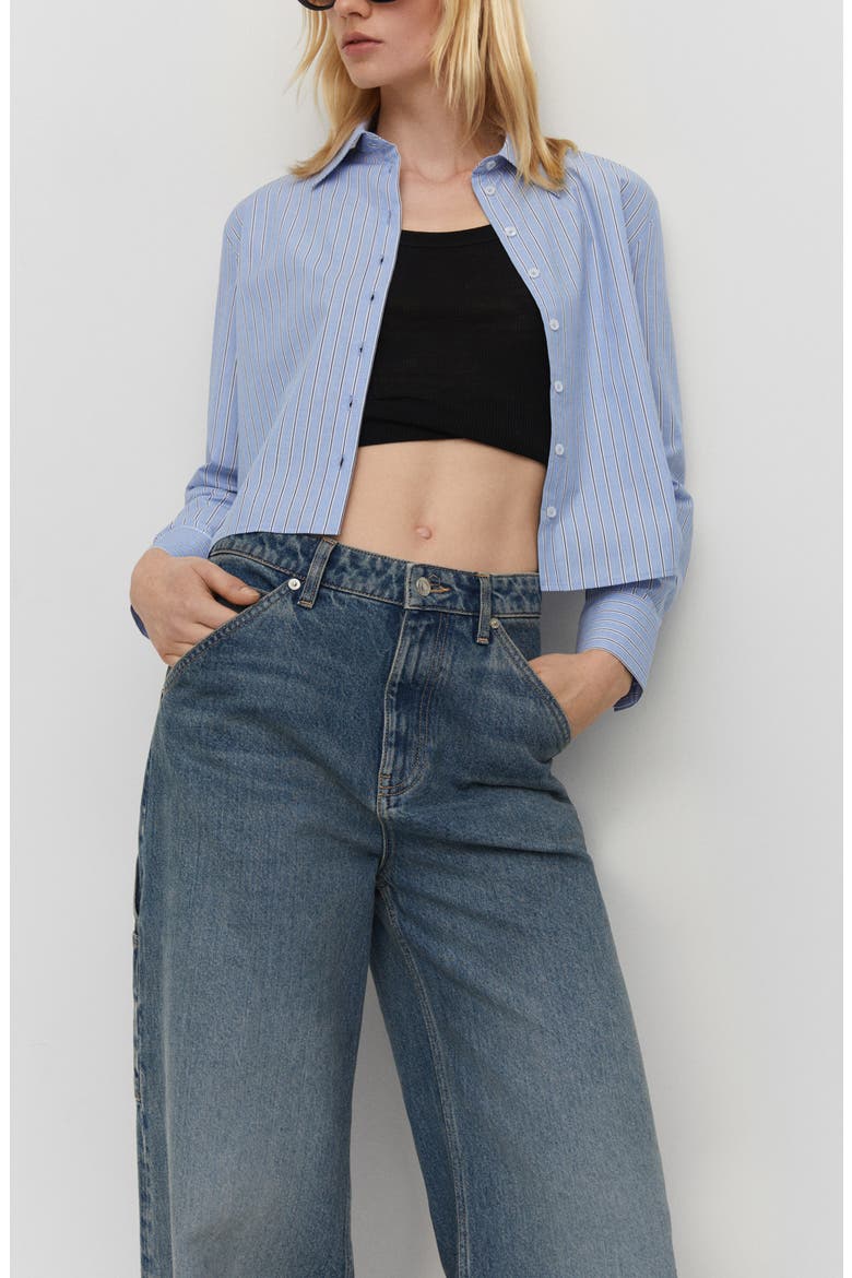 Stripe Crop Cotton Shirt, Alternate, color, BLUE