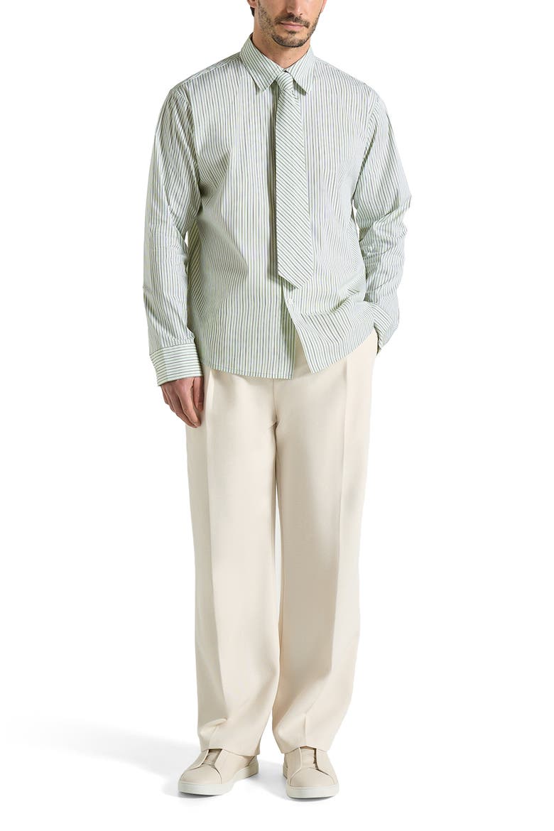 Dylan Unisex Pinstripe Long Sleeve Shirt With Detachable Tie, Alternate, color, Sage