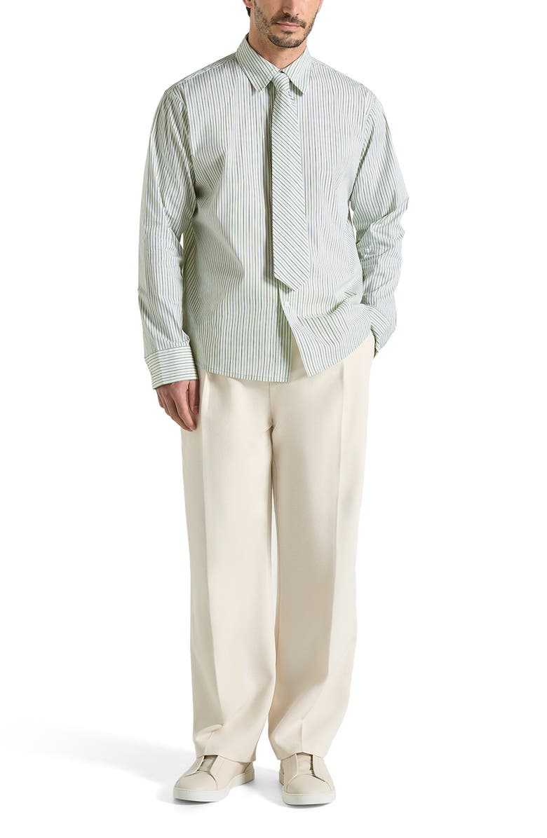 Manière De Voir Dylan Unisex Pinstripe Long Sleeve Shirt With Detachable Tie, Alternate, color, Sage