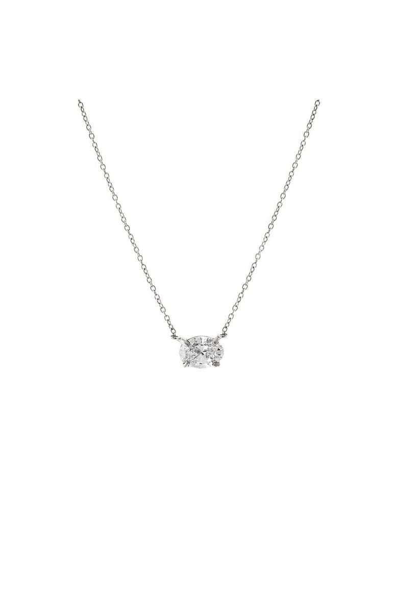 Lab Grown Diamond Oval Solitaire Necklace 14K, Main, color, 14K White Gold - 2 Carat