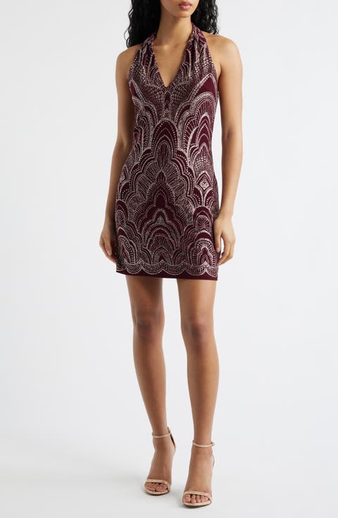 Glitter Slinky Halter Cocktail Minidress
