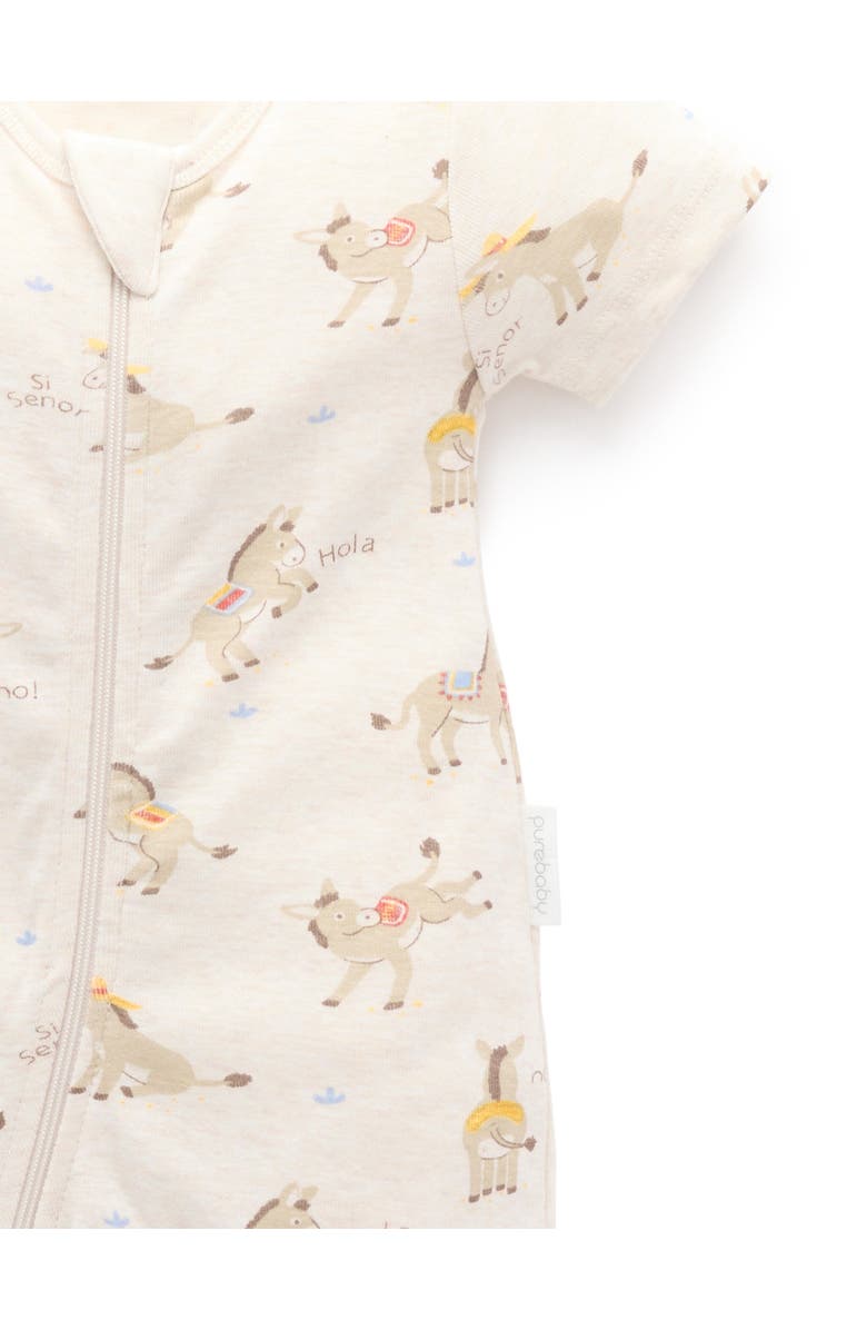 Purebaby Rib Short Sleeve Romper, Alternate, color, Si Senor Print