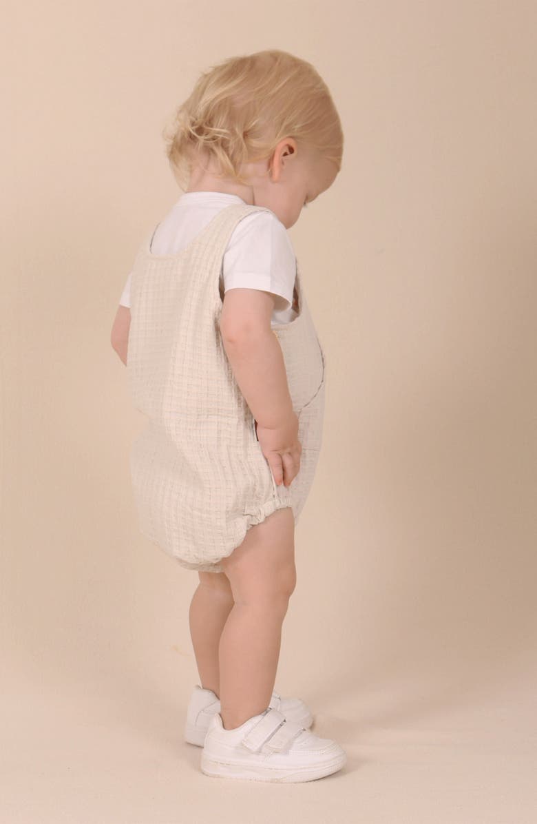 TINY TRIBE Waffle Texture Overall Bubble Romper, Alternate, color, Natural Grey