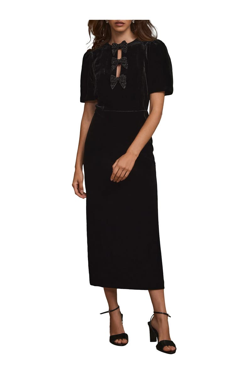 MINT VELVET Velvet Bow Midi Dress, Main, color, Black