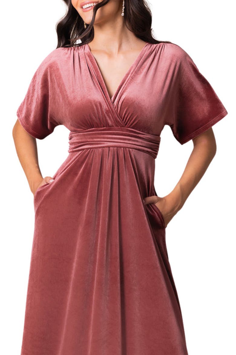Verona V-Neck Velvet Evening Gown with Pockets, Alternate, color, Mauve rose