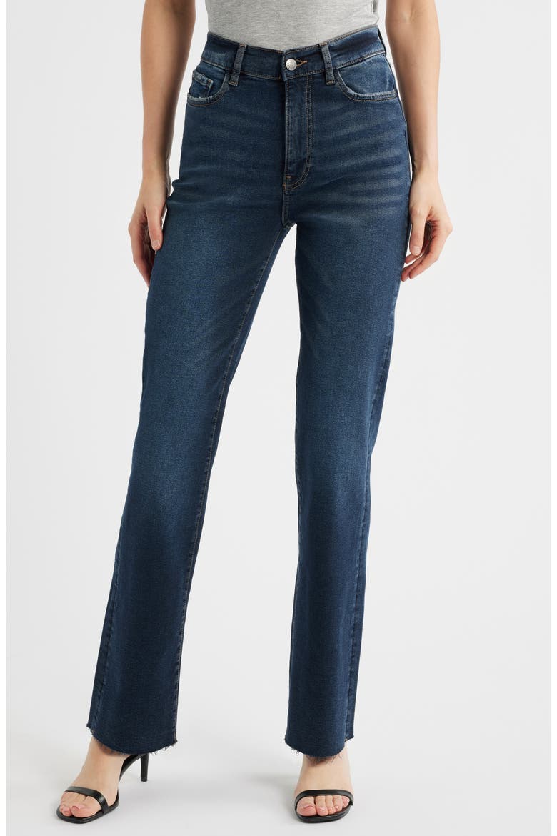 RFD Raw Hem High Waist Straight Leg Jeans, Main, color, DEEP WATERS
