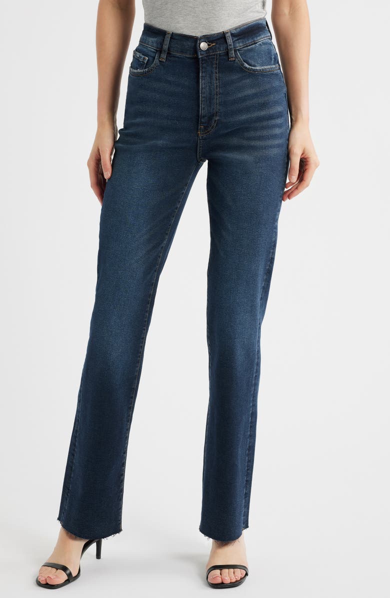 WARP+WEFT RFD Raw Hem High Waist Straight Leg Jeans, Main, color, Deep Waters