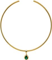 BY ADINA EDEN Colored CZ Pear Bezel / Solid Tube Open Collar Pendant Necklace