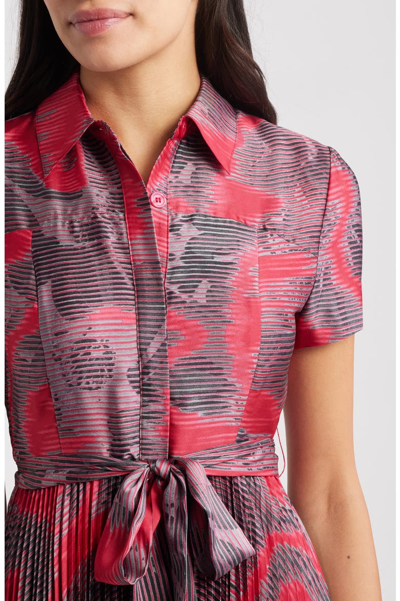 Print Tie Waist Pleated Shirtdress, Alternate, color, SANGRIA BLACK