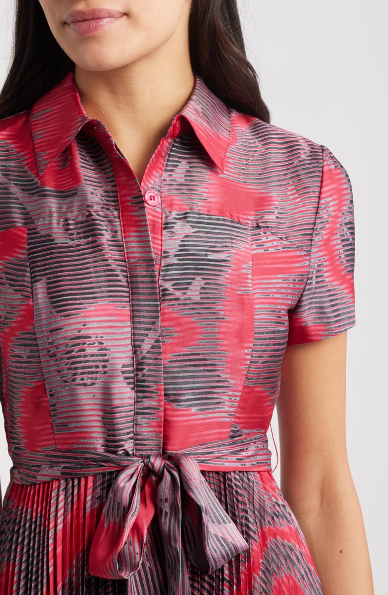 Tahari ASL Print Tie Waist Pleated Shirtdress, Alternate, color, Sangria Black