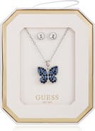 GUESS Butterfly Pendant Necklace & Stud Earrings Set