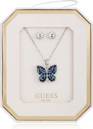 GUESS Butterfly Pendant Necklace & Stud Earrings Set