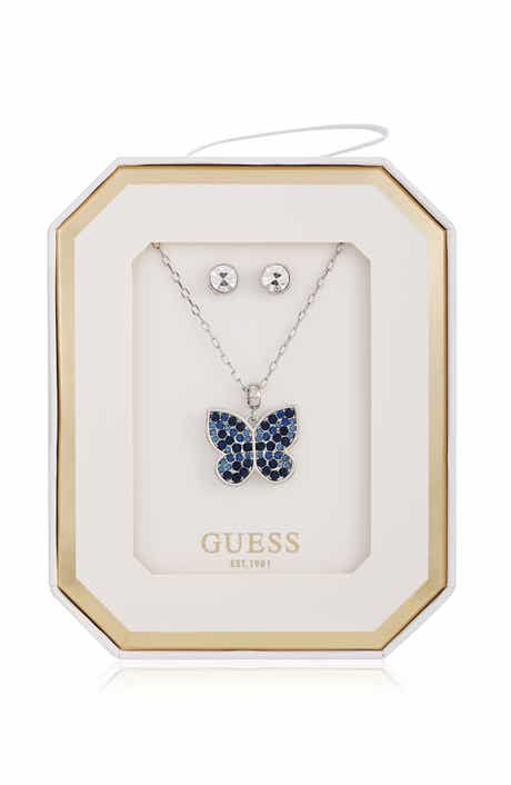 GUESS Butterfly Pendant Necklace & Stud Earrings Set