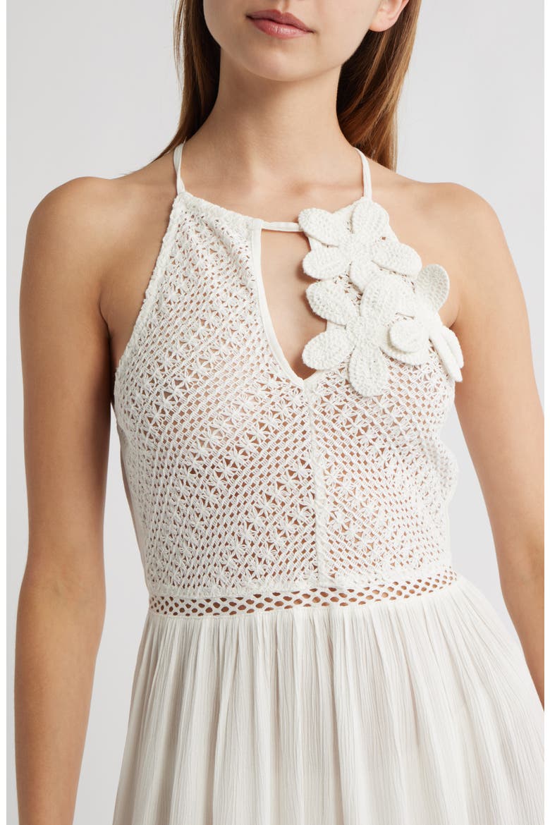 Crochet Ruffle Hem Maxi Dress, Alternate, color, WHITE
