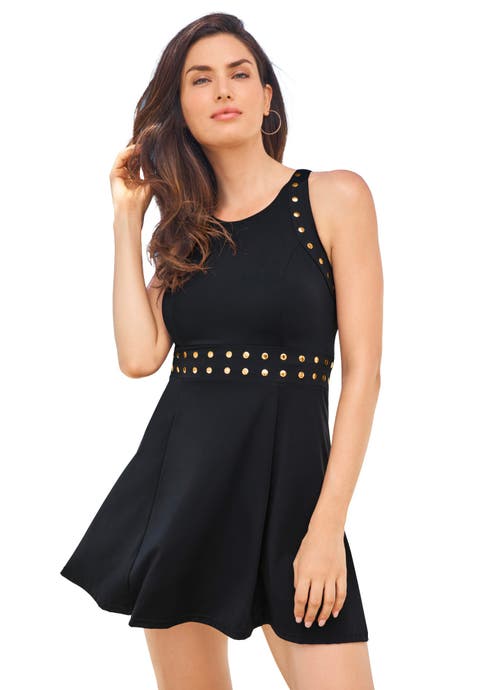 High-Neck Studded Swim Dress