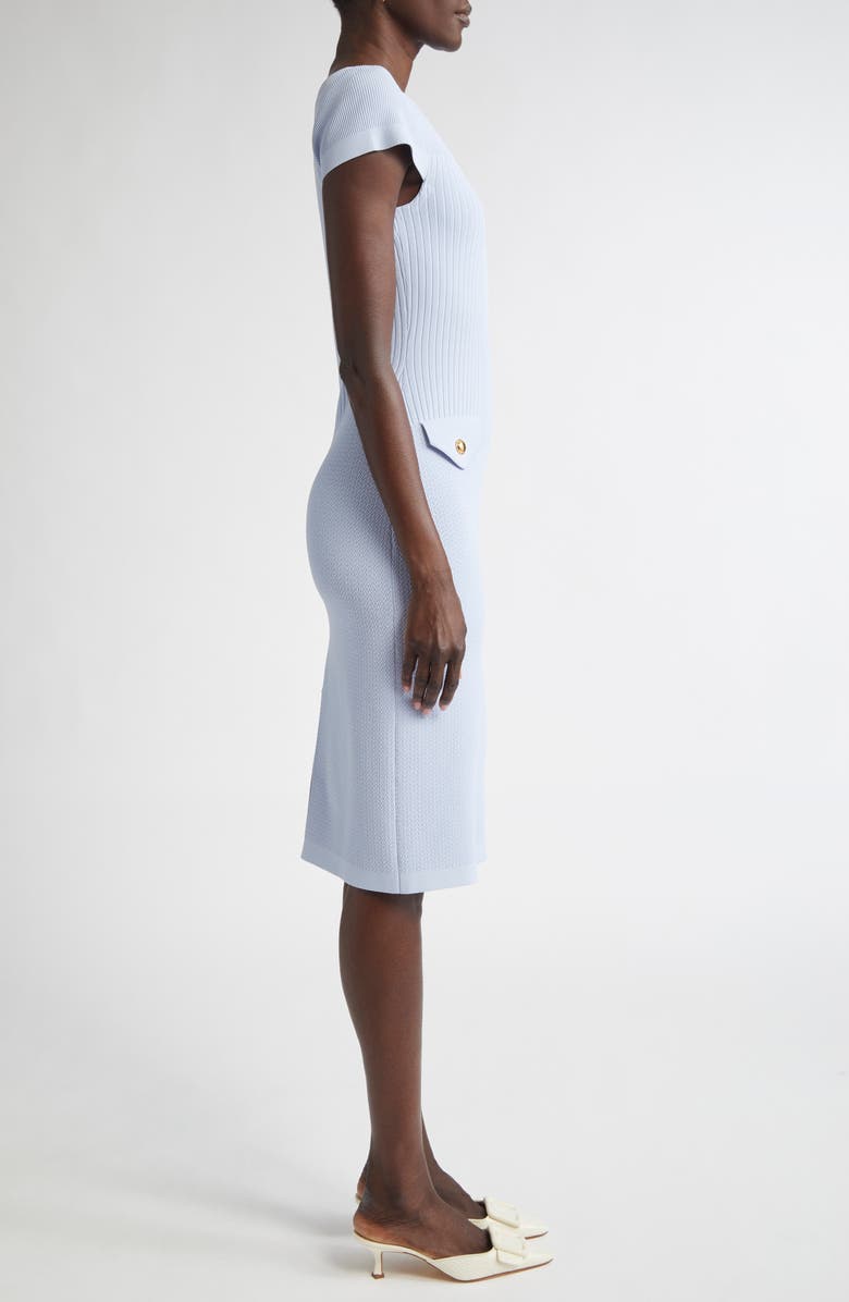 ST. JOHN Mixed Stitch Flatback Rib Sheath Dress, Alternate, color, Blue Lagoon