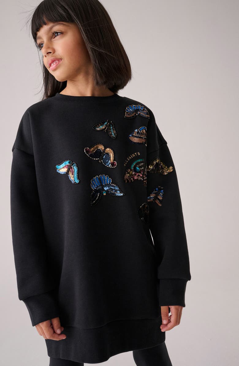 smALLSAINTS by ALLSAINTS Kids' Butterfly Sequin Embellished Long Sleeve Sweatshirt Dress, Alternate, color, 