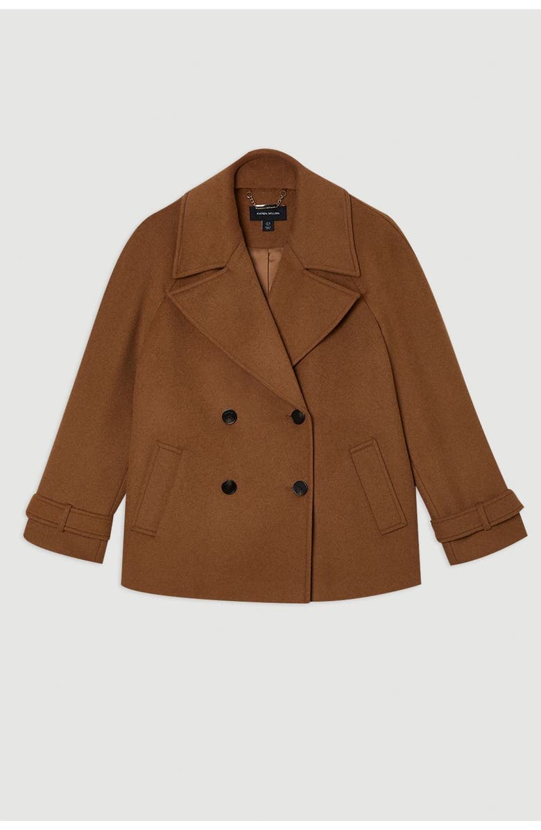 Karen Millen Brushed Wool Double Breasted Short Coat, Alternate, color, Camel