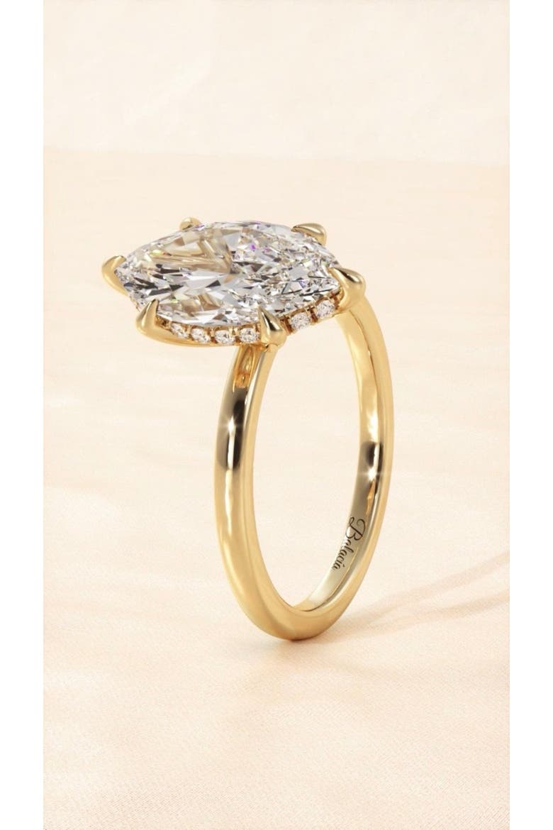 Marquise Diamond Solitaire Hidden Halo Engagement Ring, Alternate, color, Yellow gold
