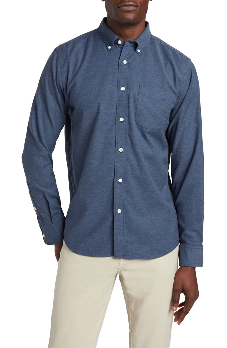 Faherty Cotton Blend Oxford Button-Down Shirt, Main, color, Navy Heather
