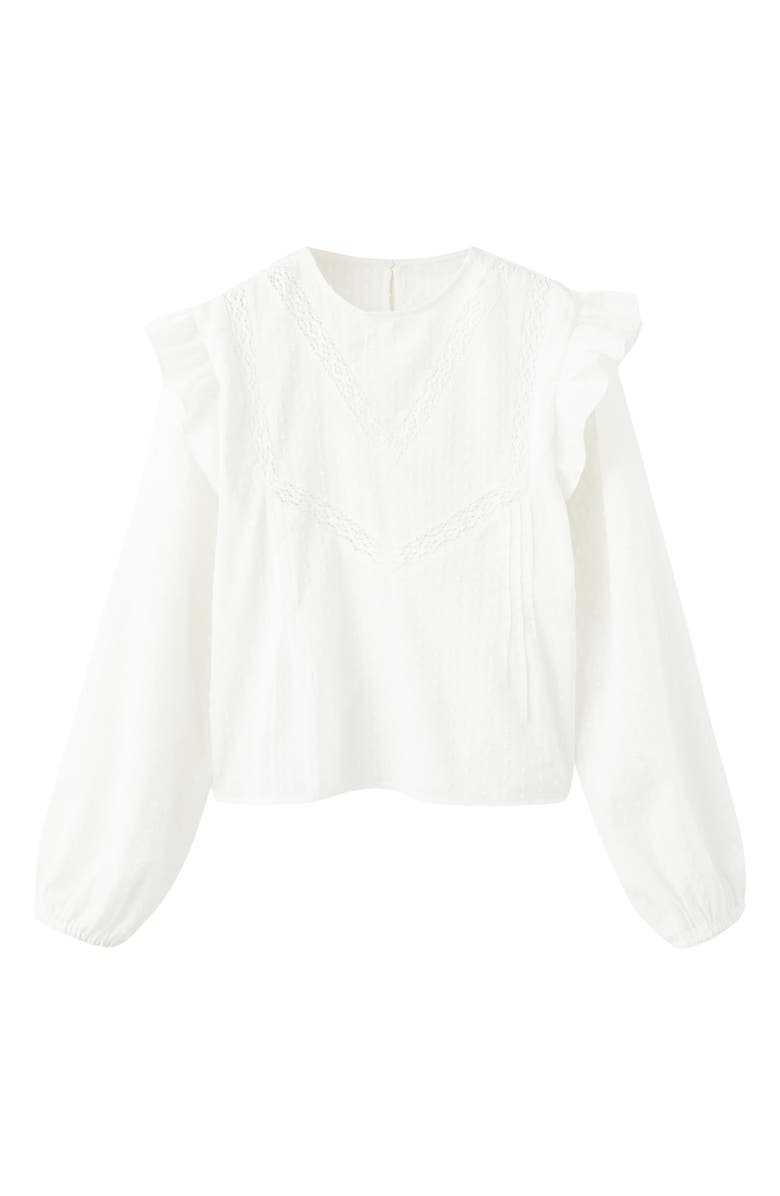MANGO TEEN Lace & Ruffle Detail Cotton Top, Alternate, color, Off White