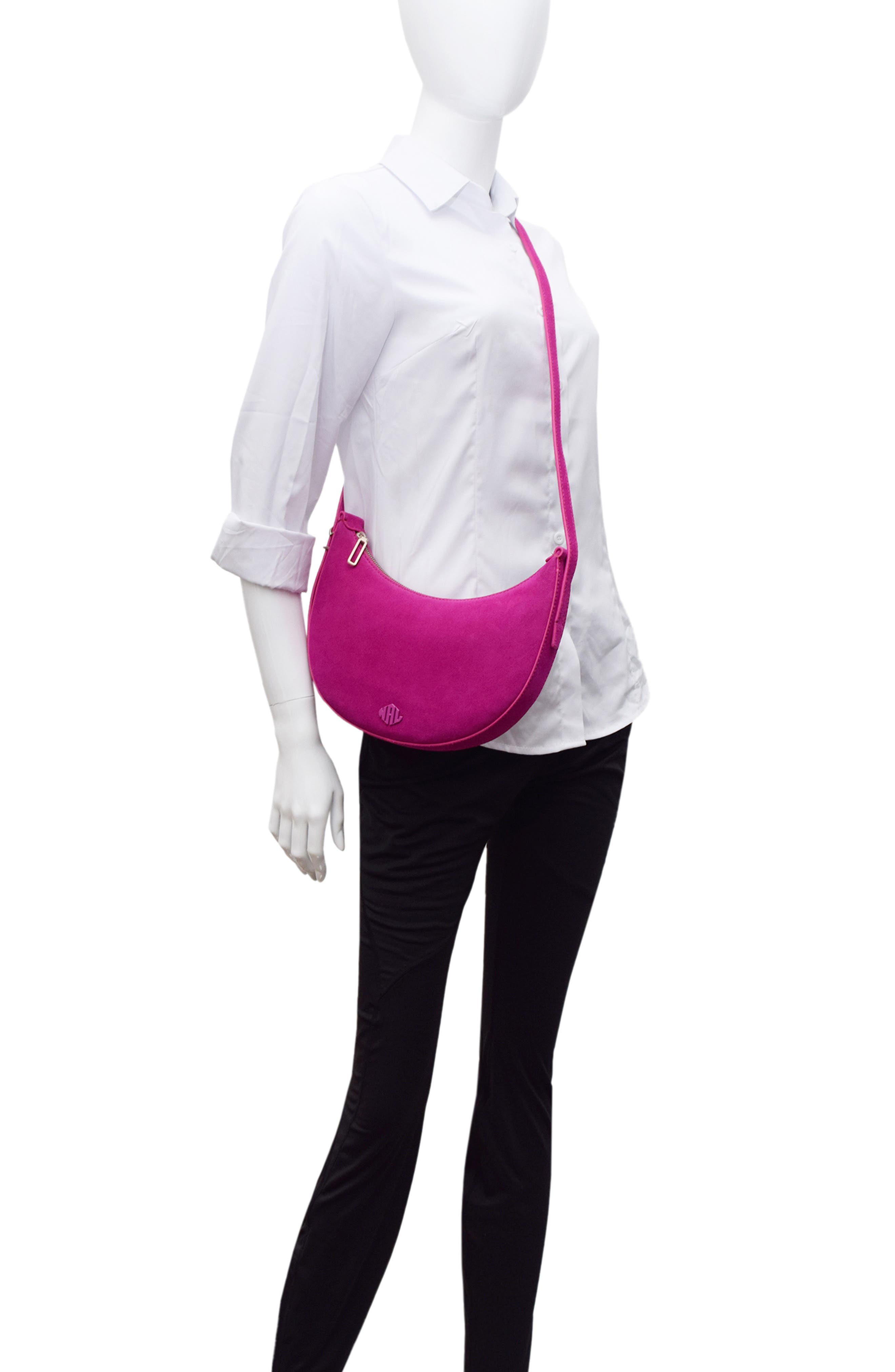 New Amsterdam Leatherworks Silas Suede Crossbody Bag, Alternate, color, Hot Fuchsia