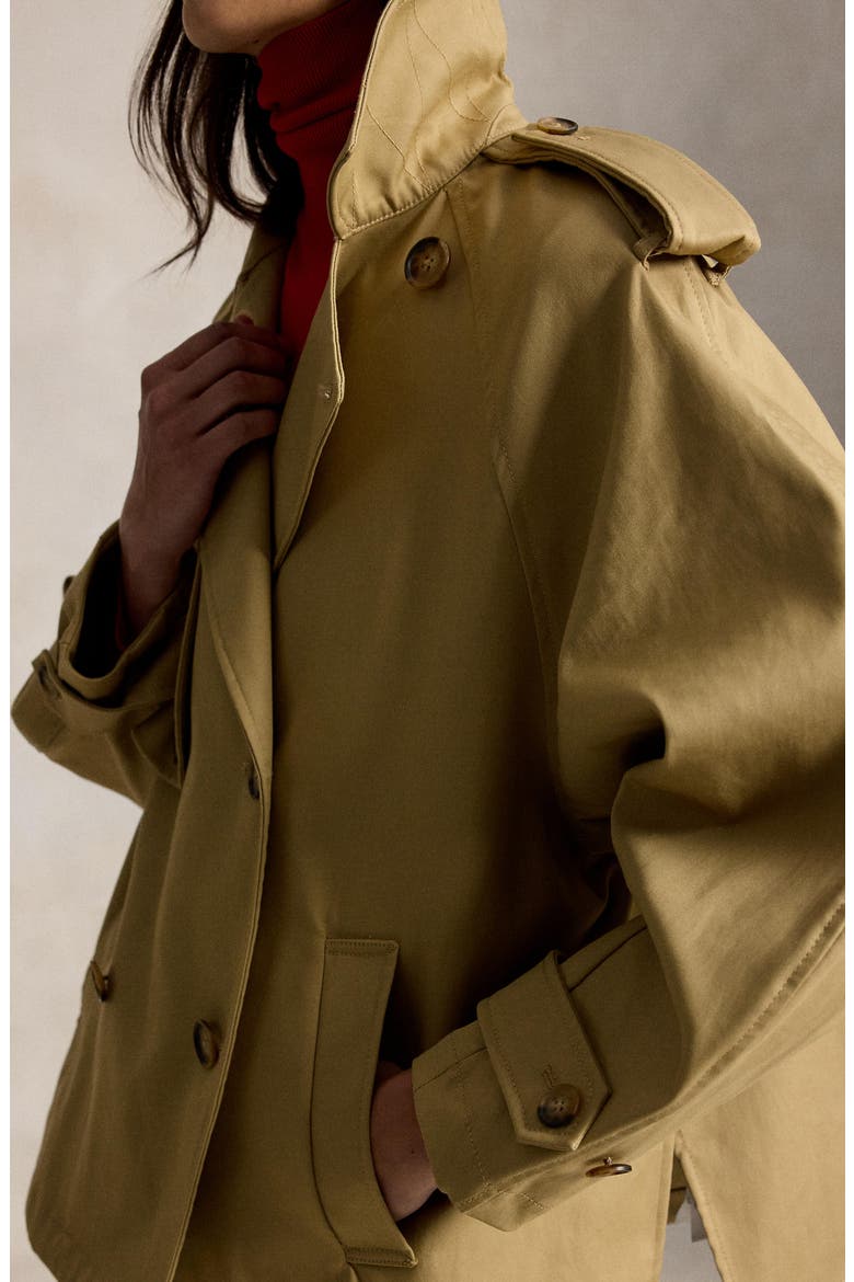 Balloon Cotton Twill Trench Coat, Alternate, color, KHAKI