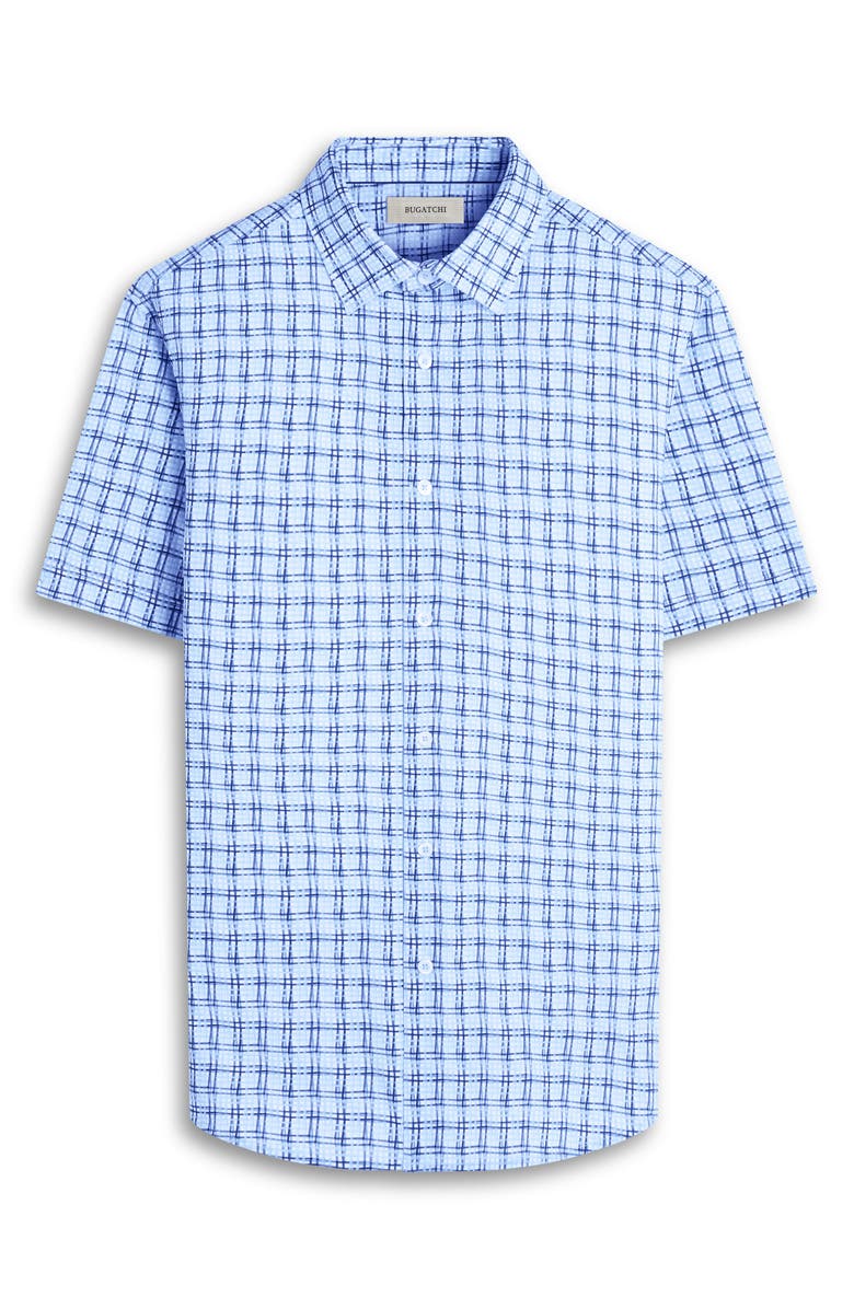 Bugatchi Miles OoohCotton<sup>®</sup> Windowpane Short Sleeve Button-Up Shirt, Alternate, color, Ice