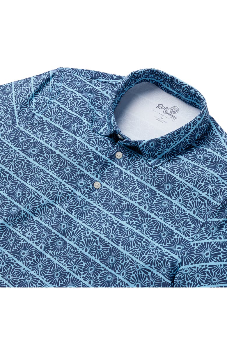 Reyn Spooner Halu'a Pua Floral Stripe Performance Polo, Alternate, color, Blue