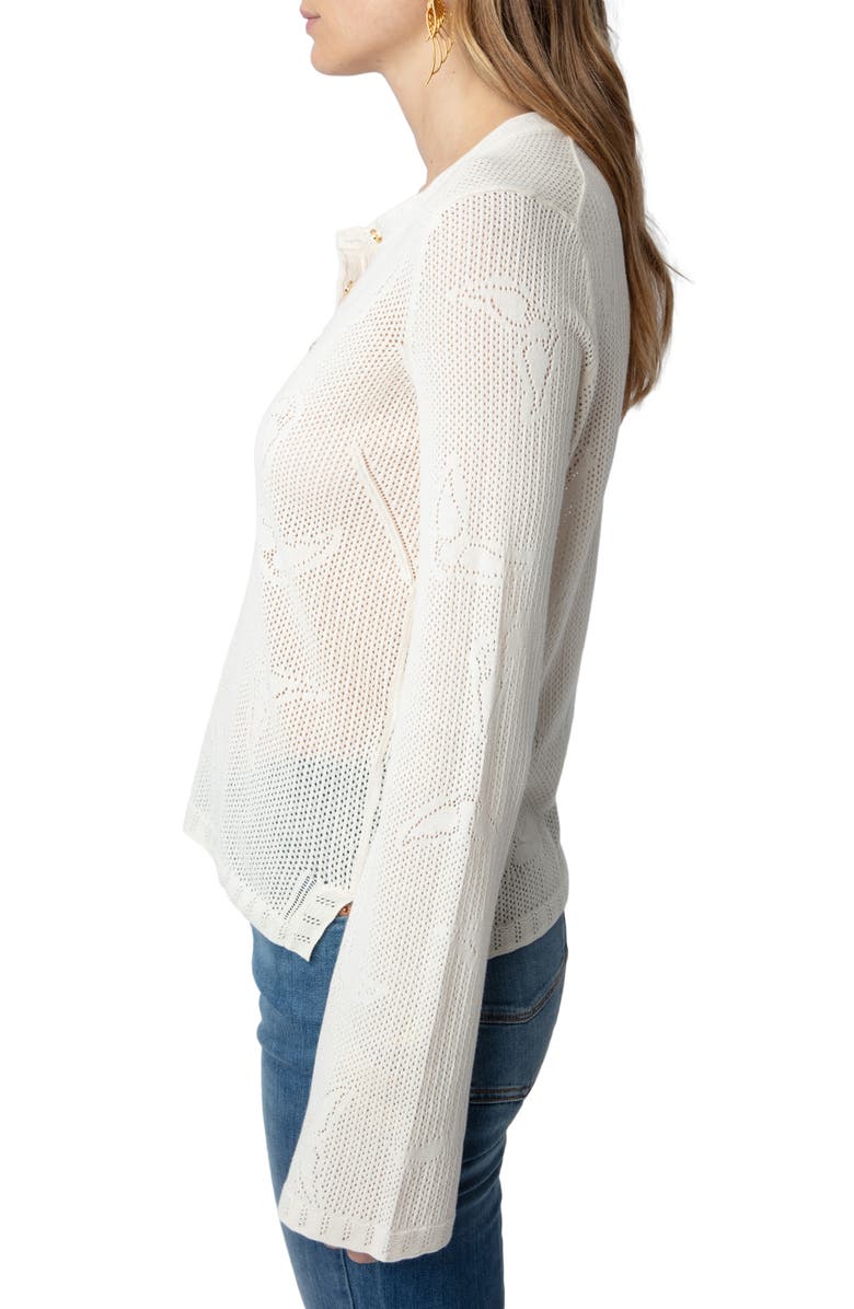 Zadig & Voltaire Salmyr Wings Cotton Pointelle Henley Sweater, Alternate, color, 