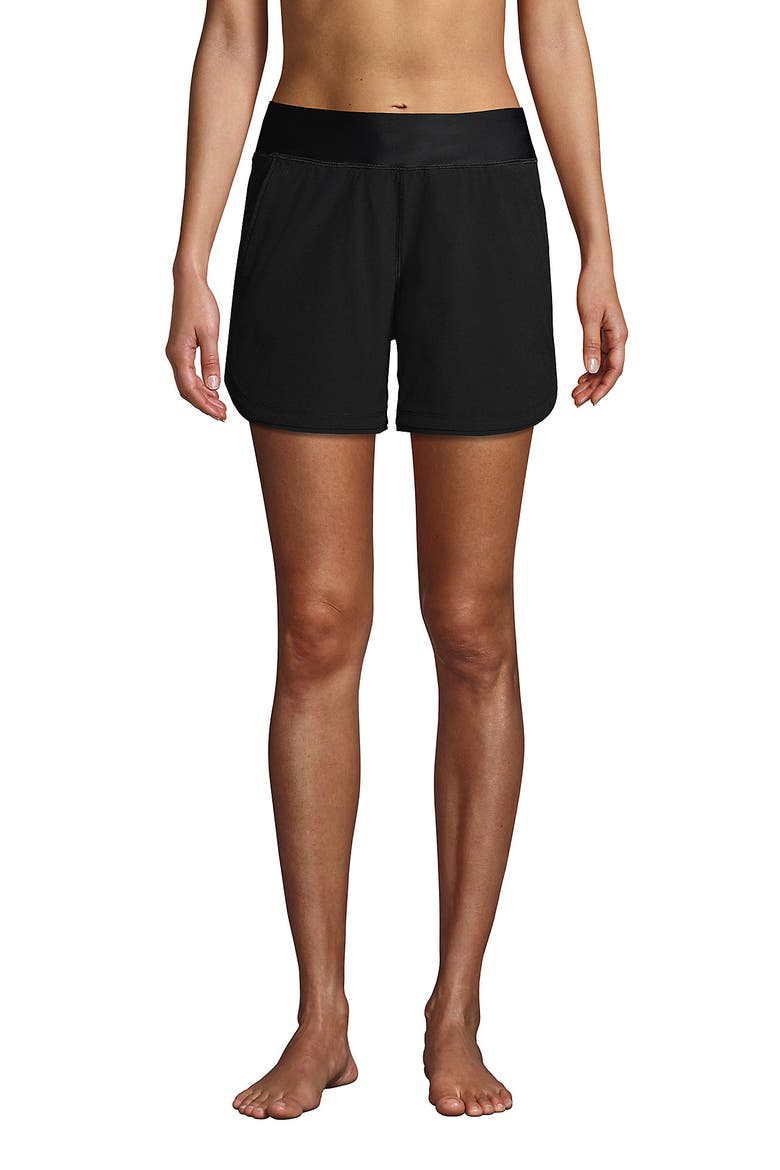 Curvy Fit 5" Quick Dry Board Shorts Swim Shorts with Panty, Alternate, color, Black