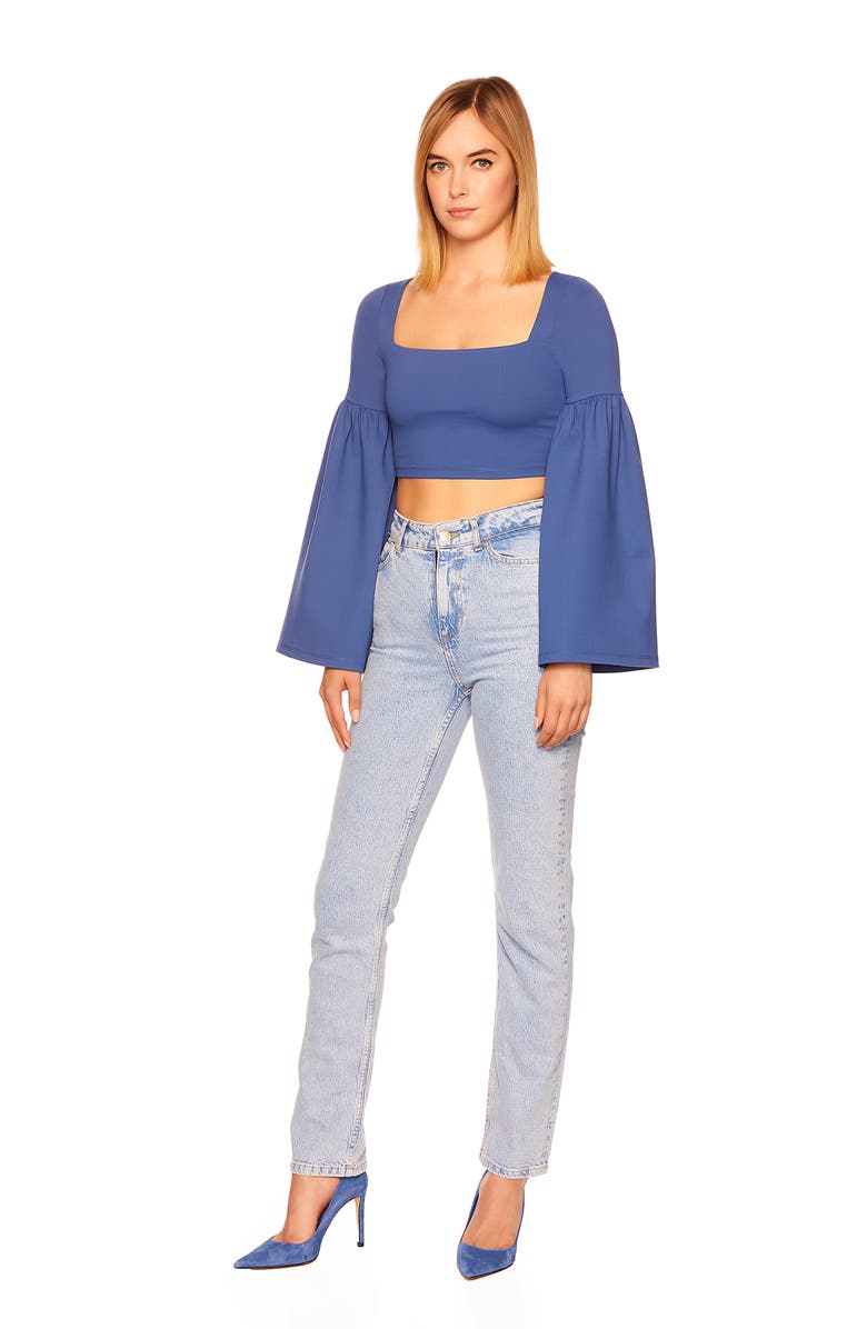 Susana Monaco Bell Sleeve Square Neck Crop Top, Alternate, color, Night Sky