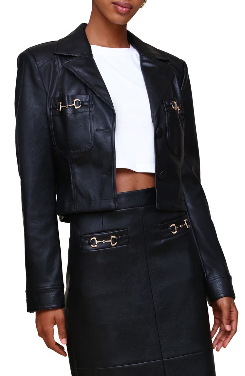 Avec Les Filles Faux-Ever Leather<sup>™</sup> Metal Bit Crop Jacket, Alternate, color,