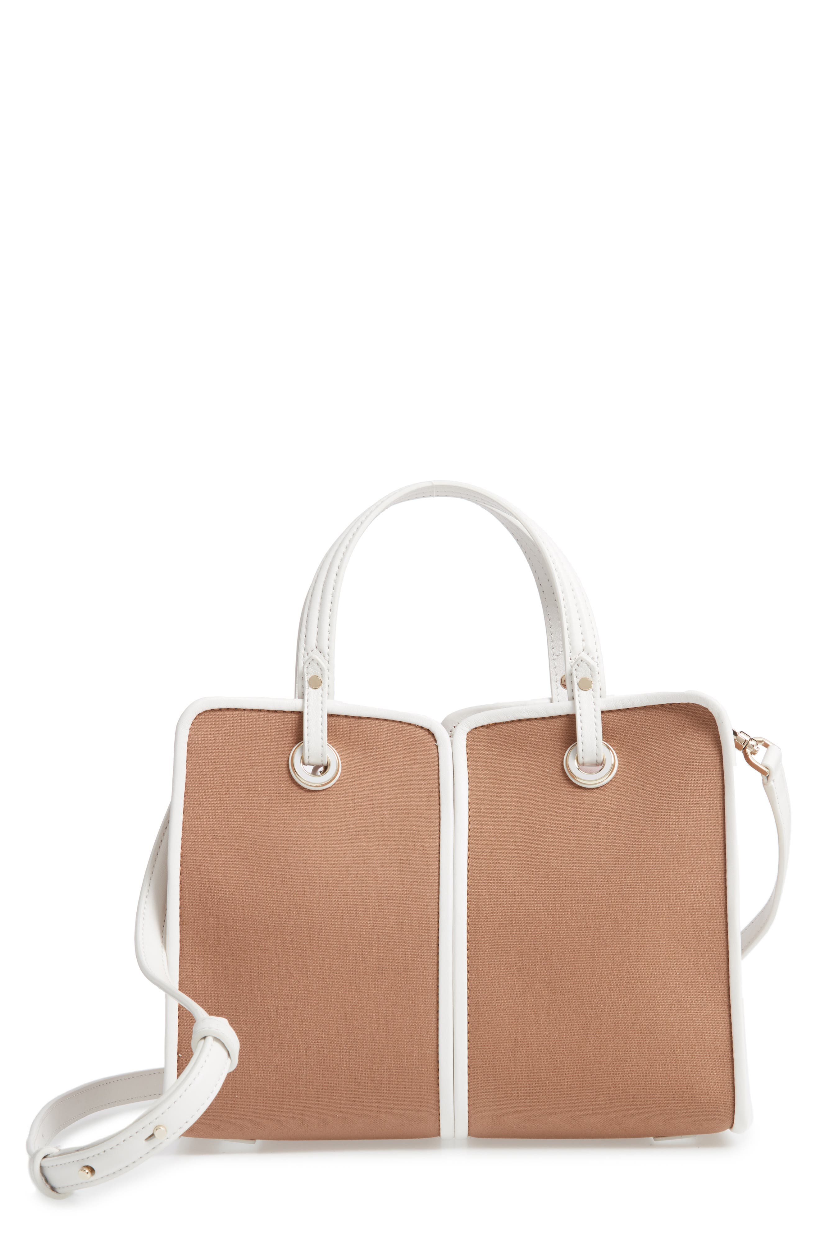 medium sam canvas satchel, Main, color, TOASTED ALMOND