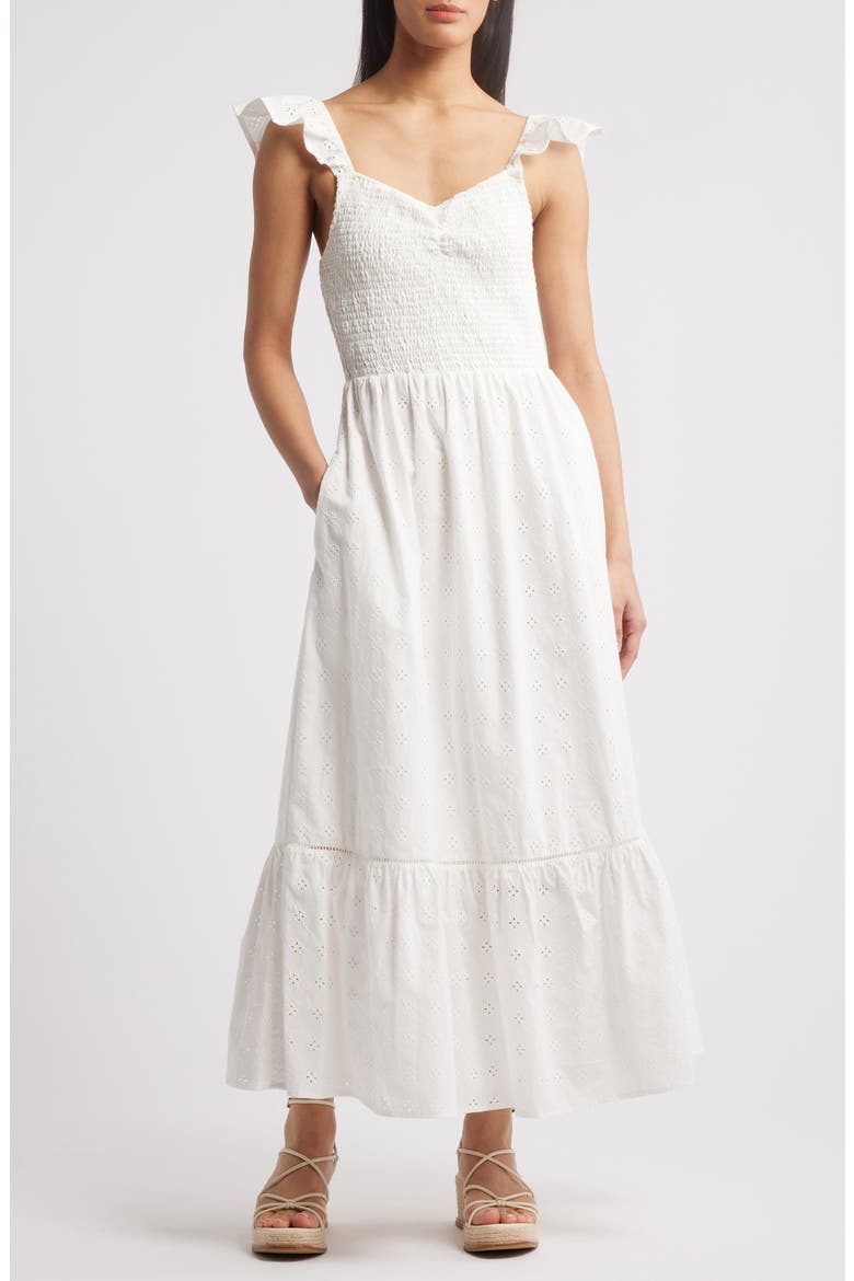La Luna Smocked Maxi Dress, Main, color, WHITE