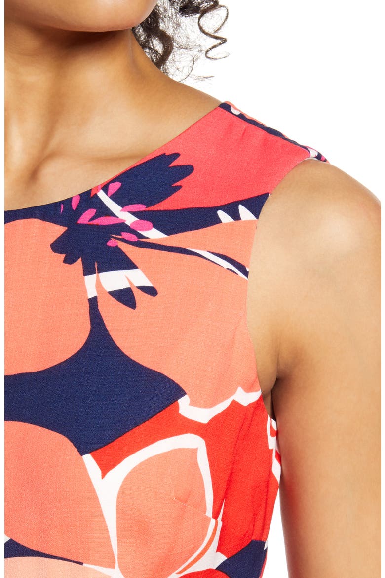 Floral Belted Fit & Flare Midi Dress, Alternate, color, RED MULTI