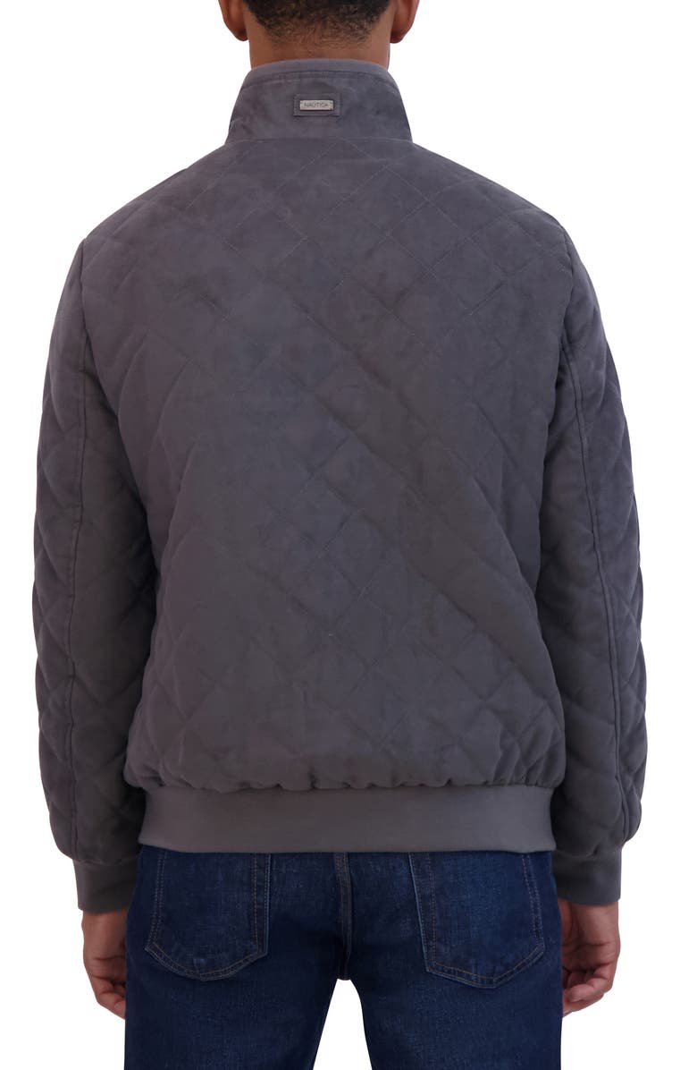 Nautica Water Resistant Quilted Faux Suede Jacket, Alternate, color, Metal Grey