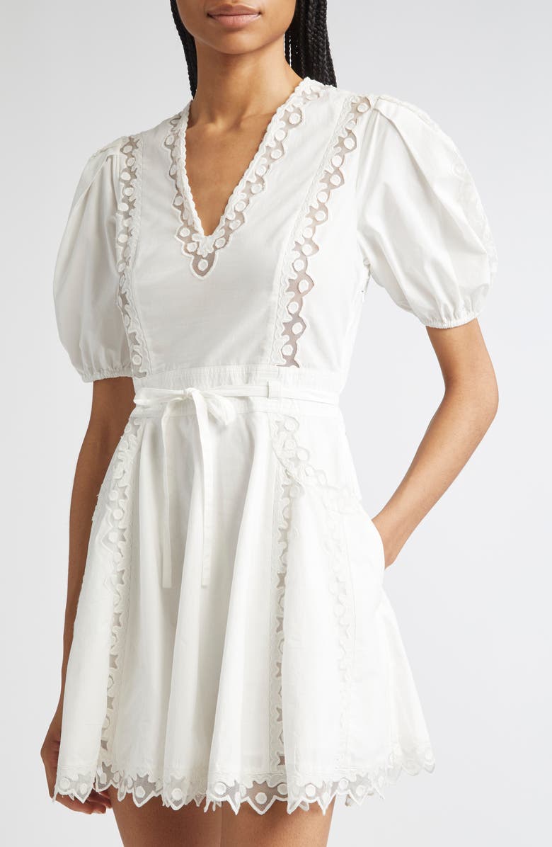 Ulla Johnson Camilla Mesh Detail Cotton Minidress, Alternate, color, Pristine