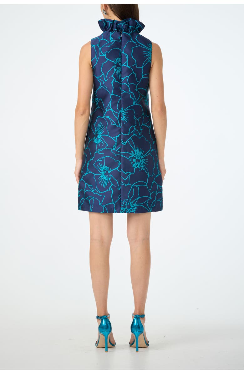 Trina Turk Edina High Ruffle Neck Dress, Alternate, color, Tidewater Teal/Ink