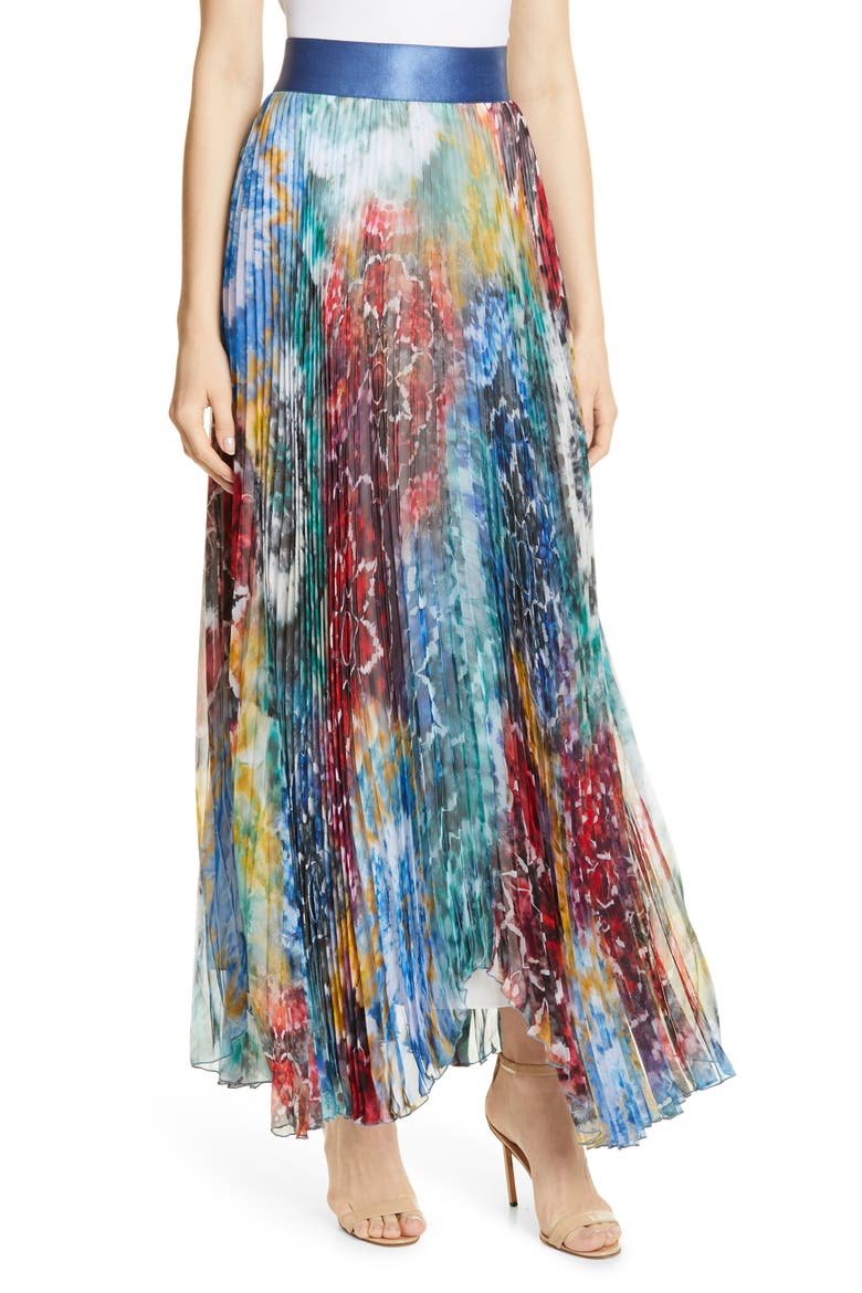 Shannon Pleated Maxi Skirt, Main, color, TIE DYE KALEIDOSCOPE