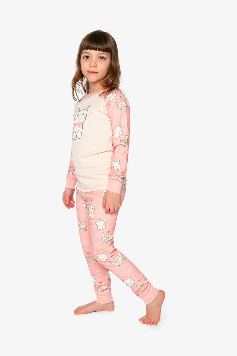 Cat Organic Cotton Top Pants Two Piece Pajama Set, Alternate, color, Pink Cat Print