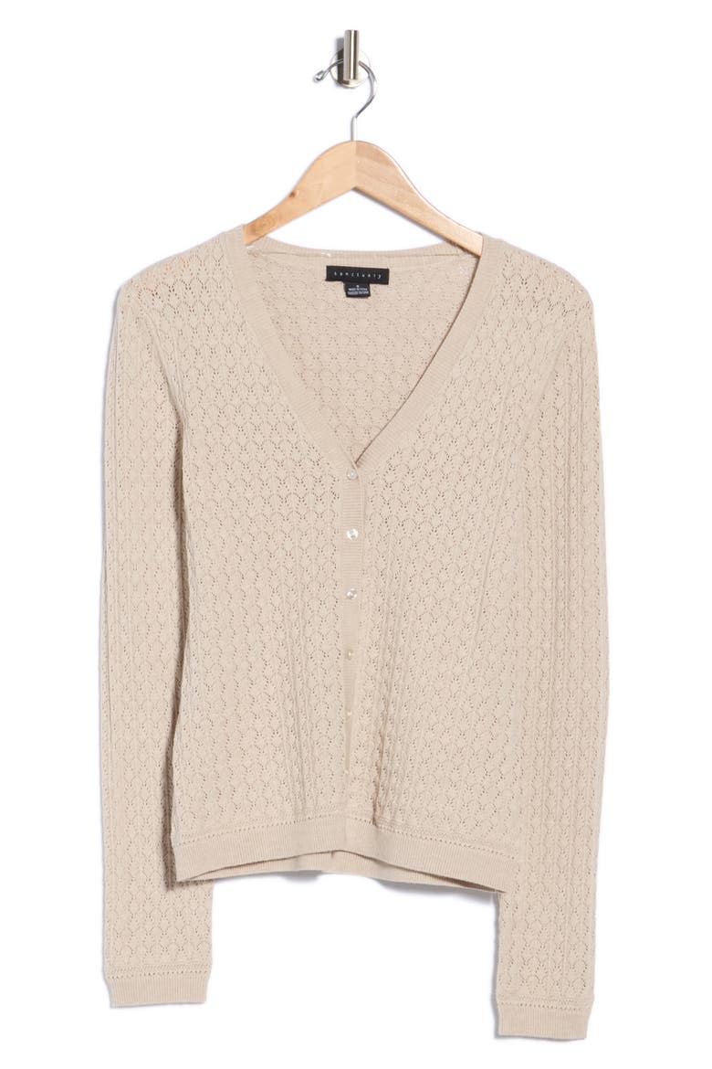 Pointelle Cardigan, Main, color, BARLEY BROWN