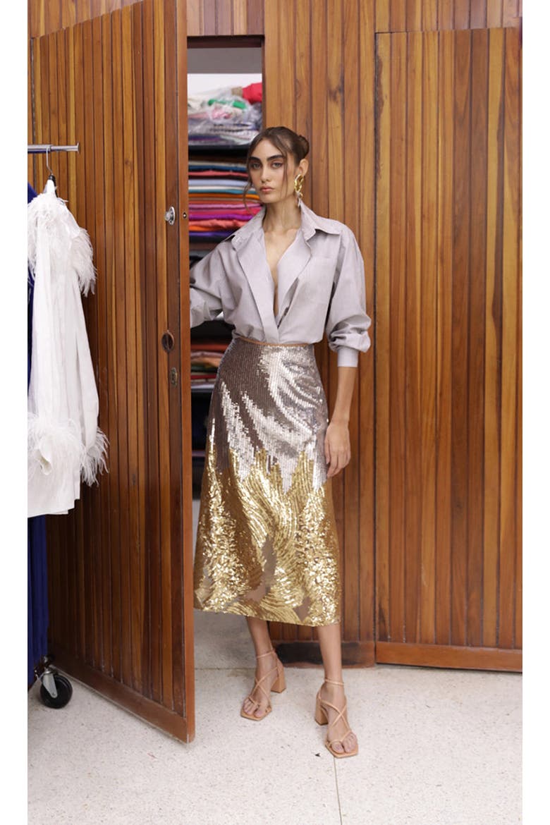 Elena Skirt, Alternate, color, SILVER AND GOLD SEQUINS