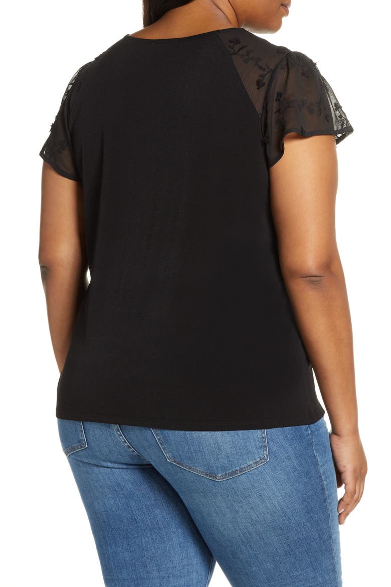 Flutter Sleeve Crepe Blouse, Alternate, color, RICH BLACK