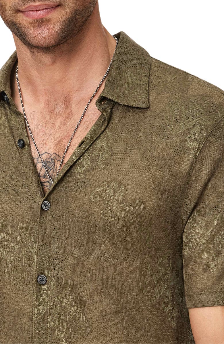 John Varvatos Biaggio Jacquard Mesh Short Sleeve Button-Up Shirt, Alternate, color, Eucalyptus