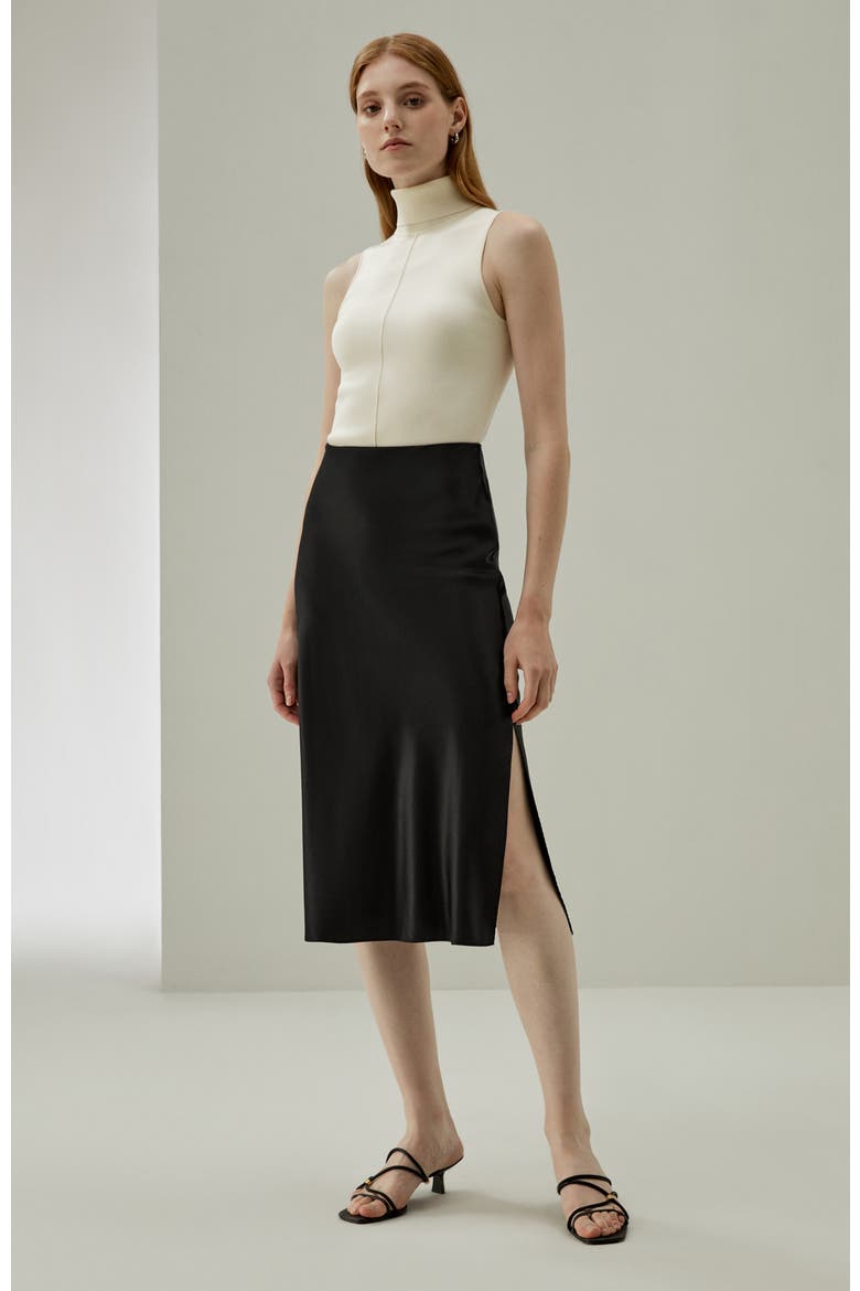 Minimalist Aesthetic Silk Poppy Skirt, Alternate, color, Black