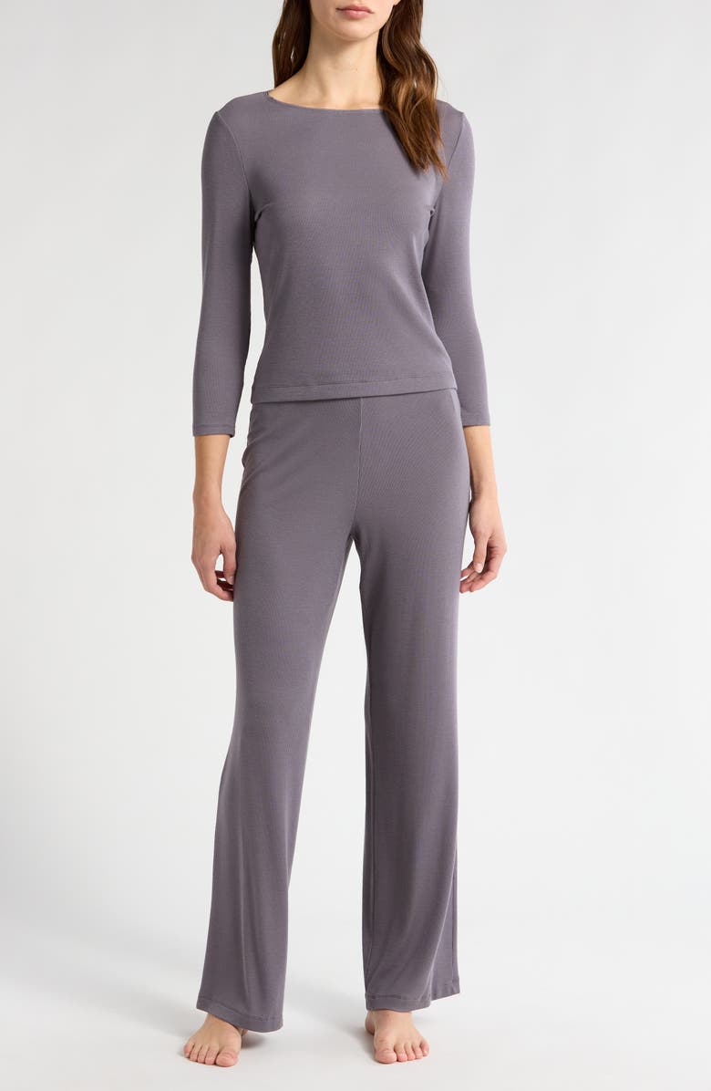 Natori Rib Essentials Pajamas, Main, color, Purple Slate